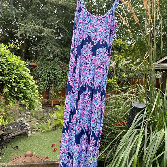 Lilly Pulitzer Maui Maxi Dress in Oyster Bay Blue Miss Shell beach Size 12 - Picture 4 of 7